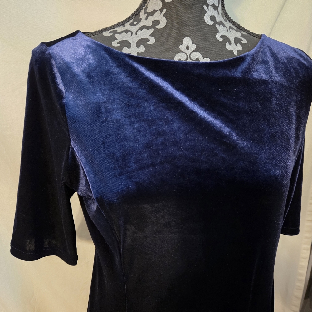 Lands' End Navy Velour Elbow Sleeve Dress Size 10/11 Med Petite Never Worn